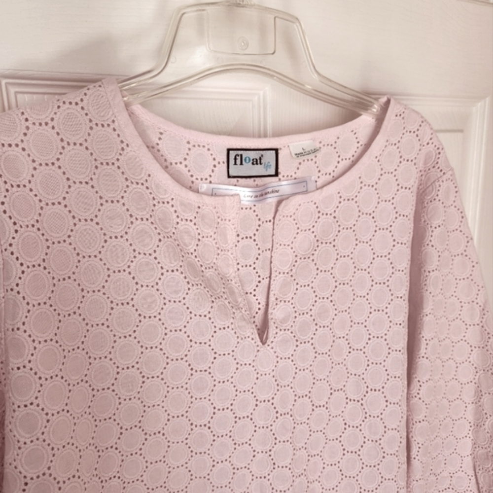 BEATIFULL pink cotton Dress, Cover-up, eyelet embroidery size L